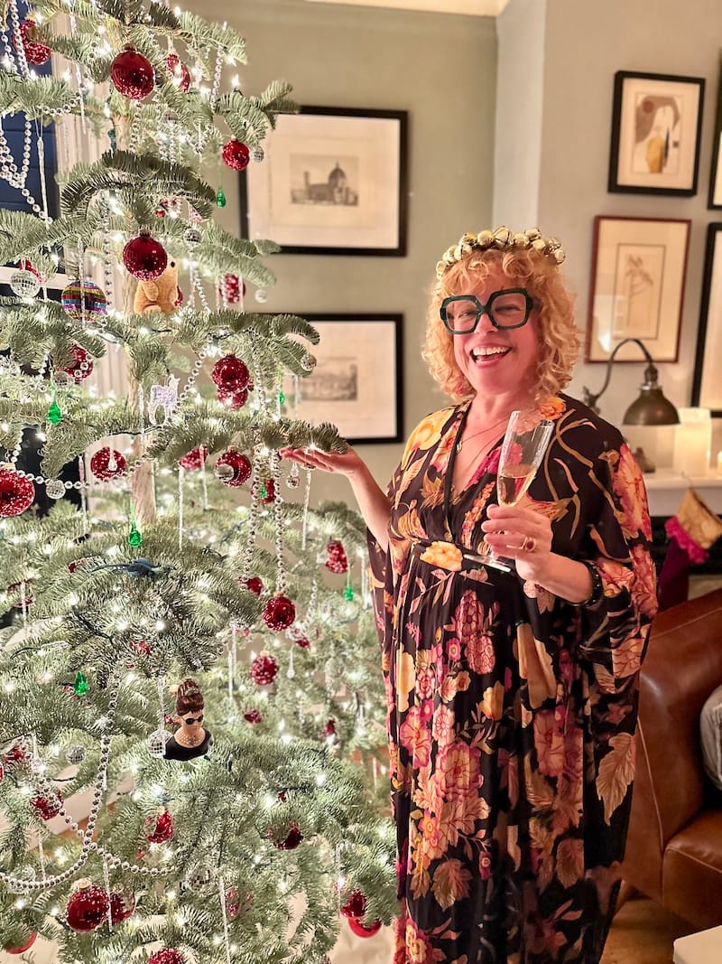Champers 🥂 the elf at my friend Daniel’s holiday gathering on Sunday—I’m working on my “living room glamour shot with the tree.” More to come. Photo by Scott Saraceno.&nbsp;