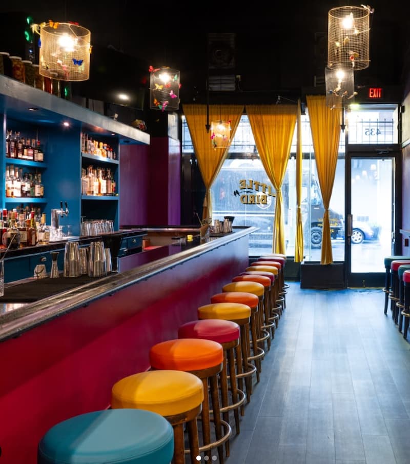 Little Bird’s interior is “like a visual scavenger hunt,” with bird-centric color schemes and art, per bar consultant Jennifer Seidman. Photo courtesy of @littlebirdbar.&nbsp;