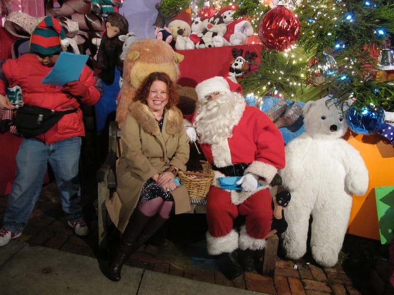 Your tablehopper hanging out with Santa and trying to get back on the nice list when the epic Tom and Jerry tree was in Noe Valley. (I know, we all miss it so much.)