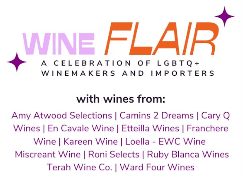 Wine Flair will feature wines from a host of LGBTQIA+ makers and importers from around the country. Image courtesy of The Vinguard.&nbsp;