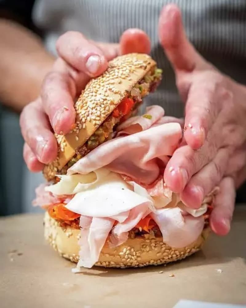 The muffaletta (hot soppressata, salami finocchiona, prosciutto cotto, mortadella, imported provolone cheese, muffaletta spread). Photo: Camille Cohen.