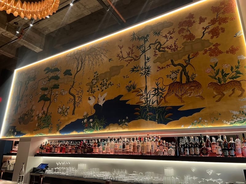 The mural above the bar inspired by the Nijo Castle murals in Kyoto. Photo courtesy of Bar Shoji.
