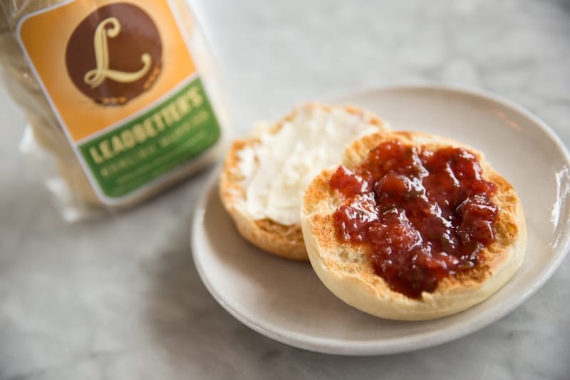 A Leadbetter’s English muffin with strawberry jam is a special kind of heaven. Photo: Molly DeCoudreaux.