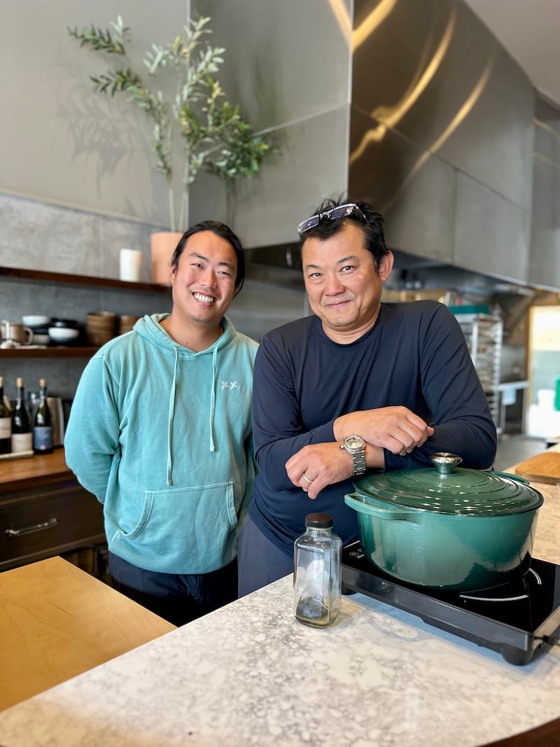 KIS Cafe’s Luke Sung (right) and Eric Lin in the open kitchen. Photo: © tablehopper.com.