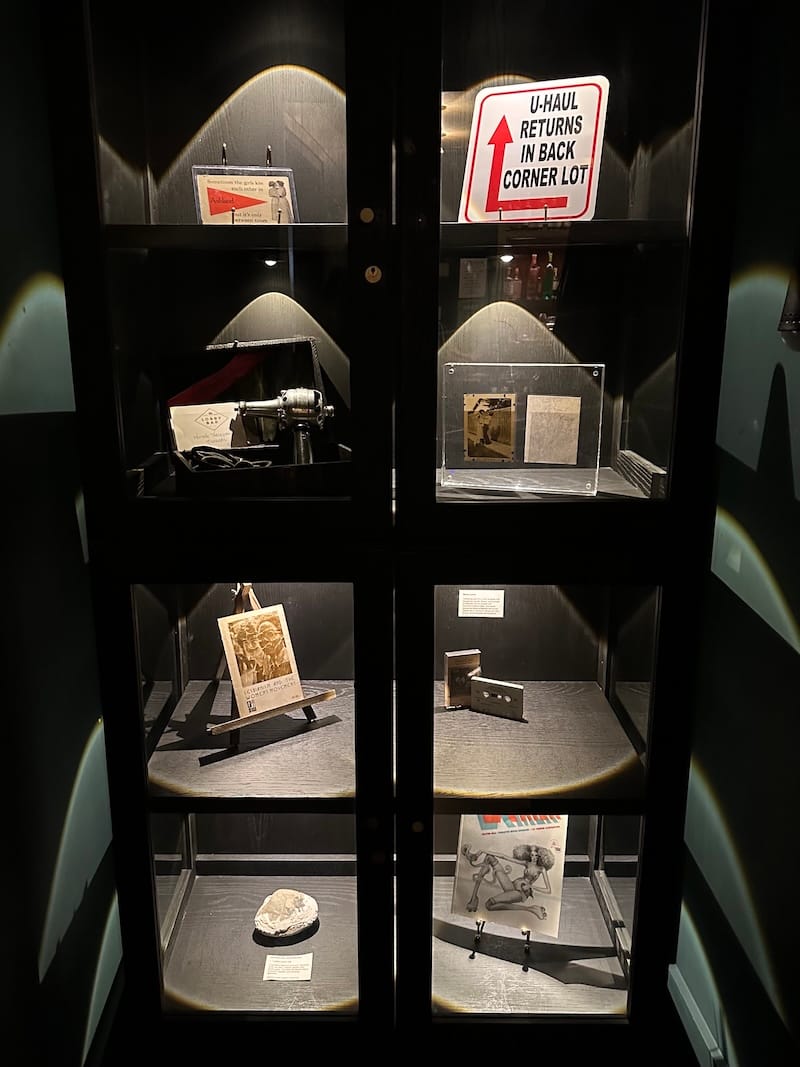 The display case with lesbian and transgender artifacts. Photo: © tablehopper.com.The display case with lesbian and transgender ephemera and artifacts. Photo: © tablehopper.com.