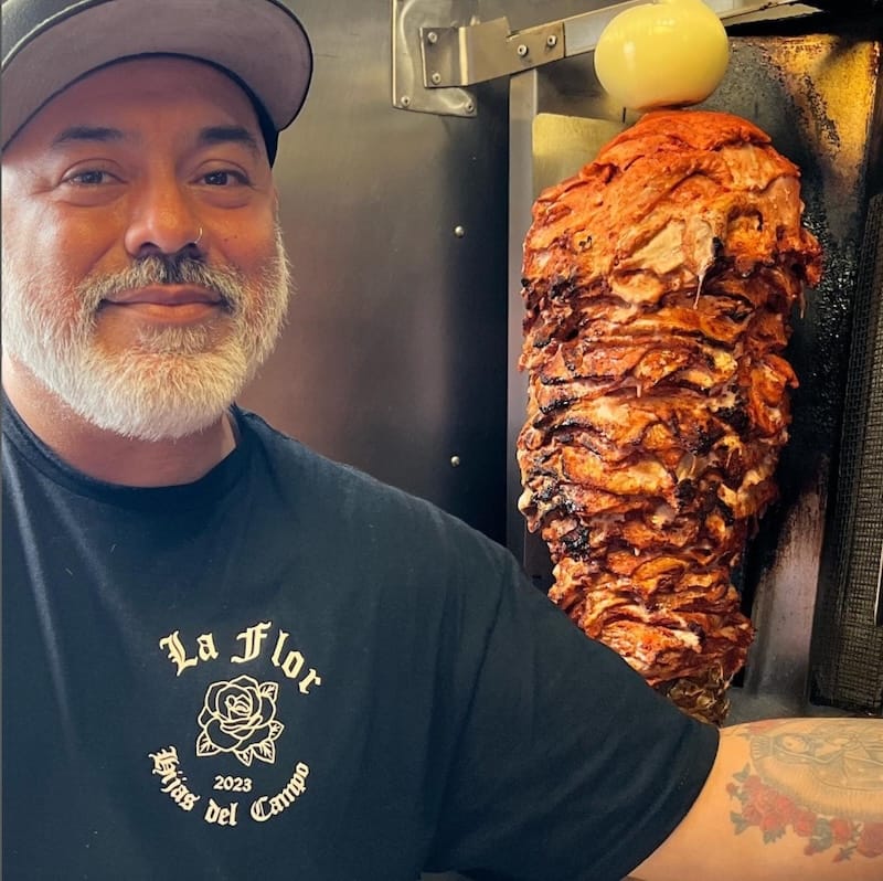 A man and his trompo: Al Pastor Papi founder Miguel Escobedo with his al pastor. Instagram photo via @alpastorpapi415.
