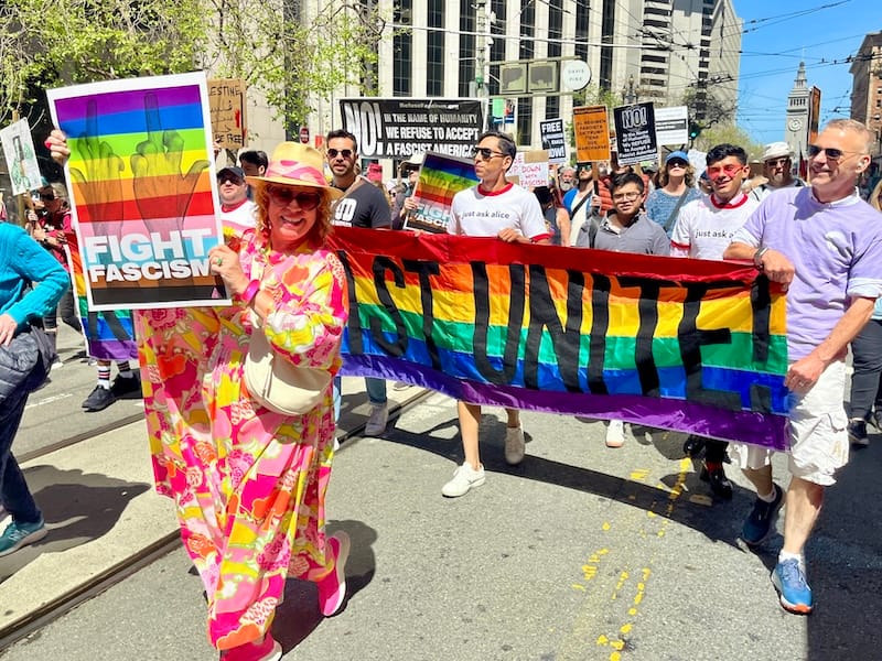Anti-fascist, but fashionable! Your hopper at Saturday’s People’s March: Fight Fascism for Democracy. Photo: Luke Anthony.