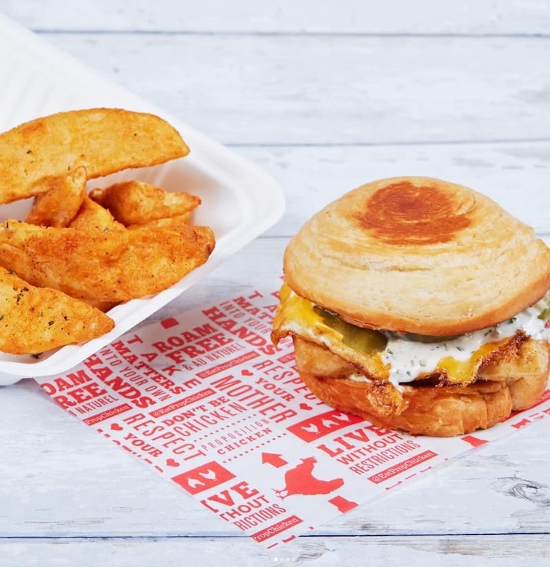 A breakfast sandwich from Proposition Chicken. Instagram photo via @eatpropchicken.