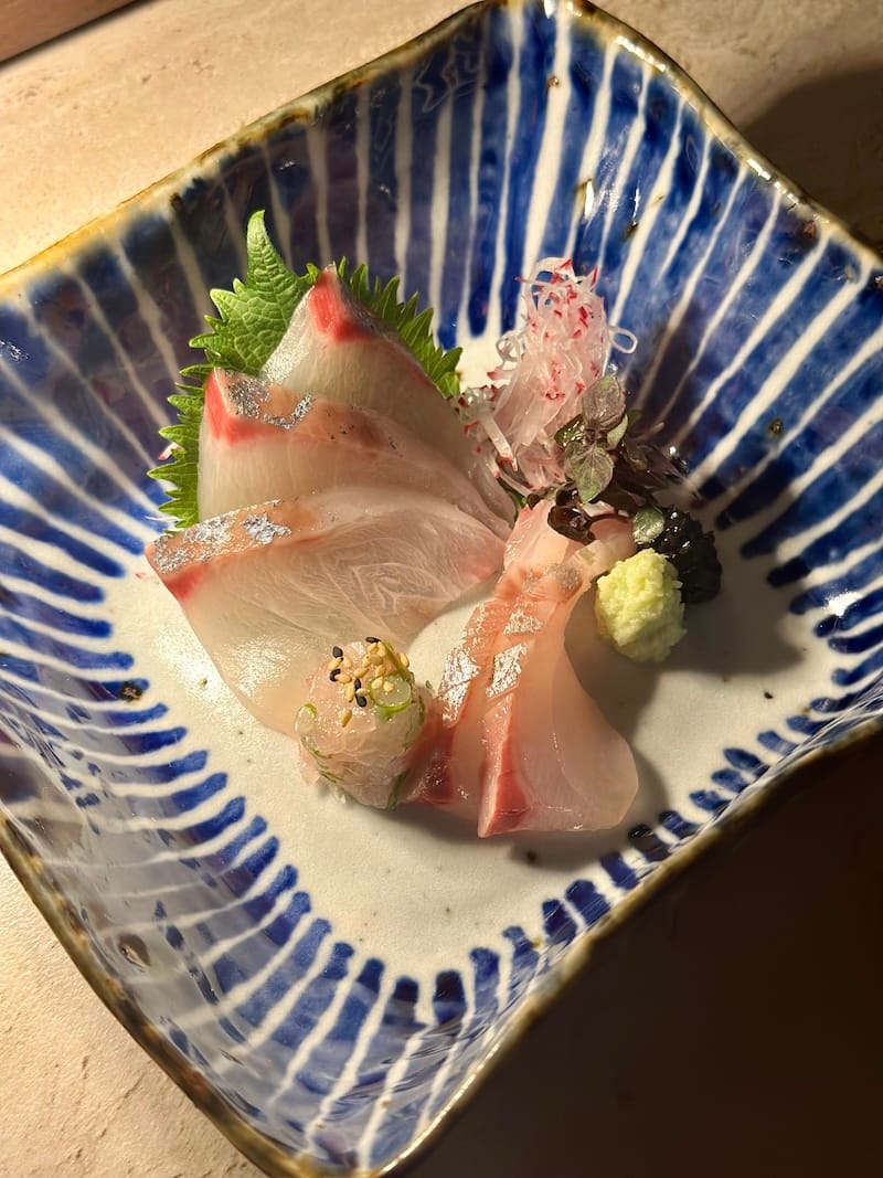 Aged sashimi (shima aji served three ways). Photo: © tablehopper.com.