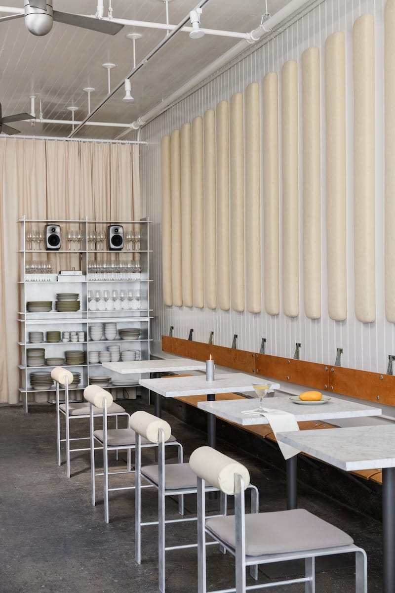 The modern-chic style of Side A (with custom-fabricated chairs and Sonoma sheep’s wool acoustic panels). Photo: Ekaterina Ismestieva.