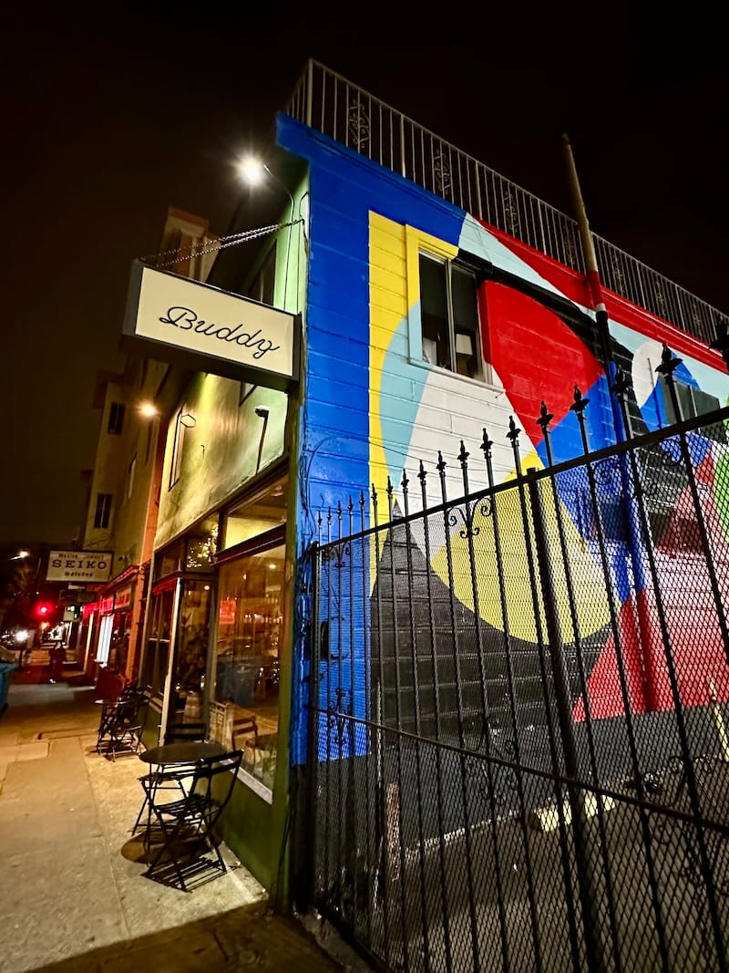The exterior of Buddy (with the former mural from when it was Californios). Photo: © tablehopper.com.