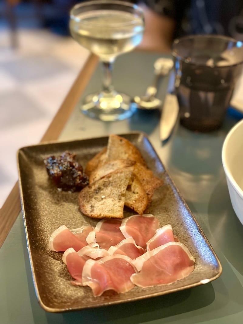 House-cured, five-spice duck prosciutto with accompaniments. Photo: © tablehopper.com.