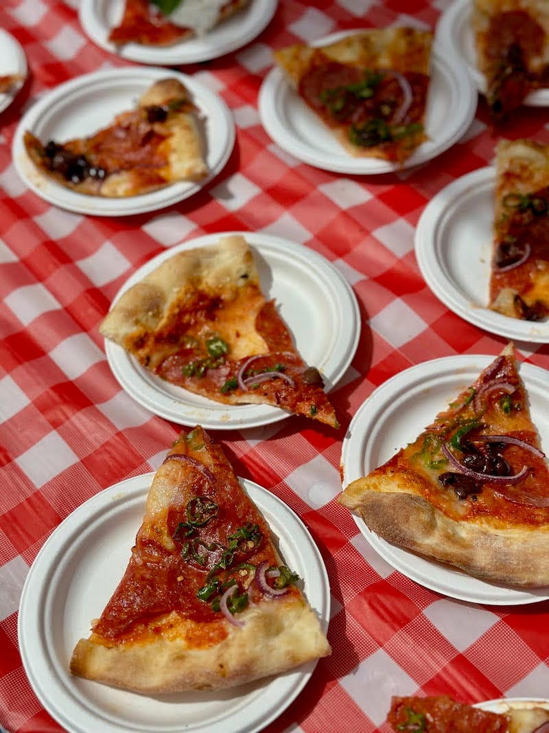 Spicy soppressata slice from Delarosa. Photo: ⓒ tablehopper.