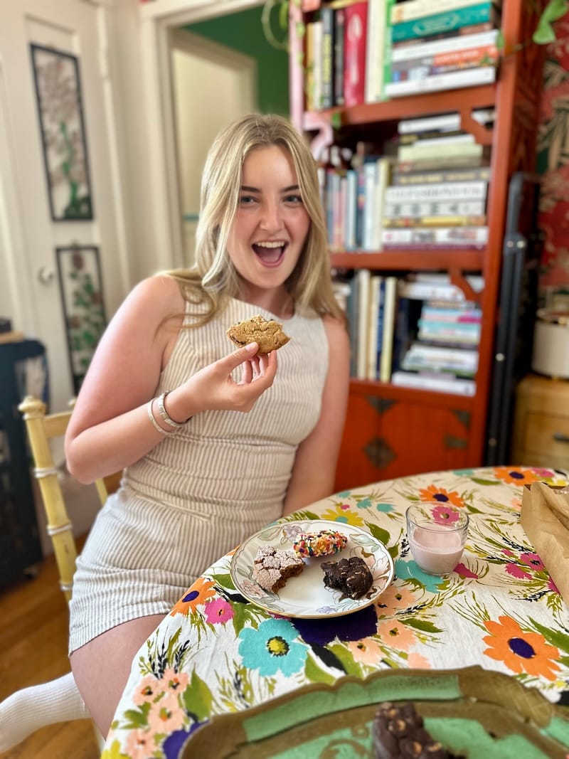 Intern Olivia Casellini on her first day at Hopper HQ, tasting the new Gott’s Cookies with me. Photo: © tablehopper.com.