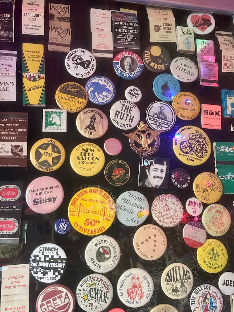 Part of the collection of vintage buttons and matchbooks on display at The Cinch Saloon. Photo: © tablehopper.com.