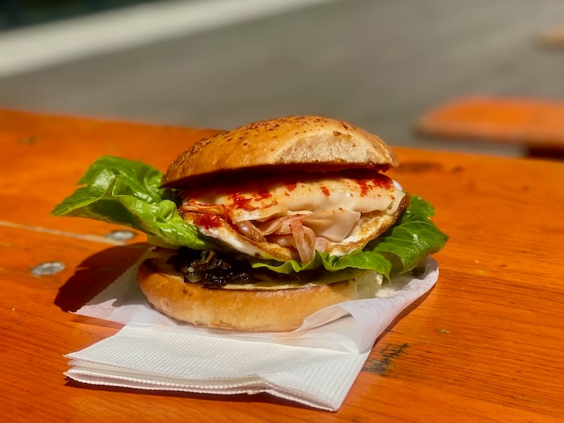 The tasty layers of the breakfast sandwich. Photo by Olivia Casellini for © tablehopper.