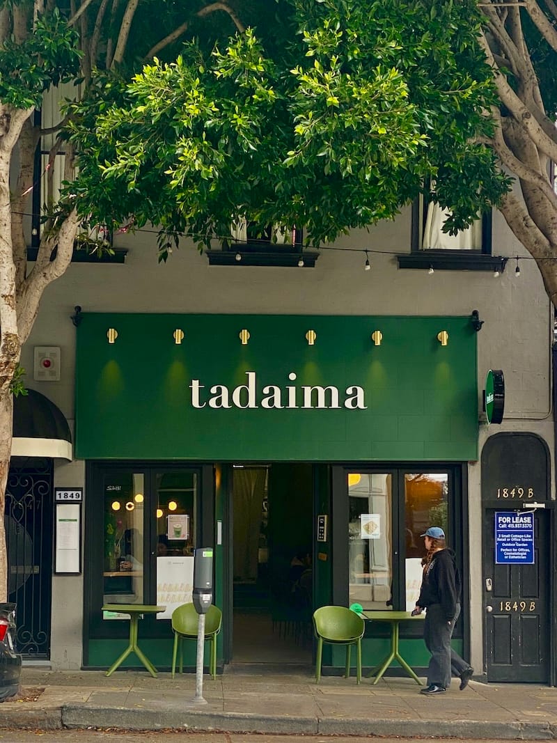 Tadaima’s British racing green storefront in Cow Hollow. Photo by Olivia Casellini for © tablehopper.