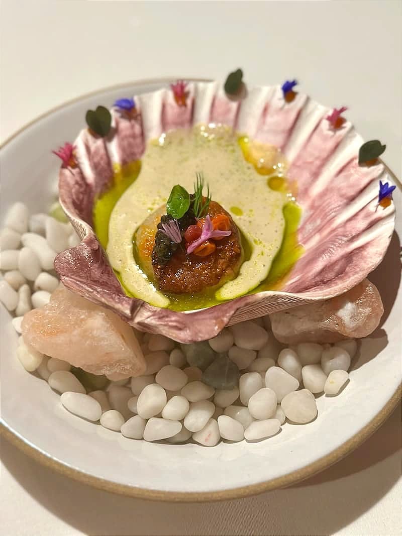 The stunning scallop balchao on the tasting menu at Tiya. Photo: © tablehopper.com.