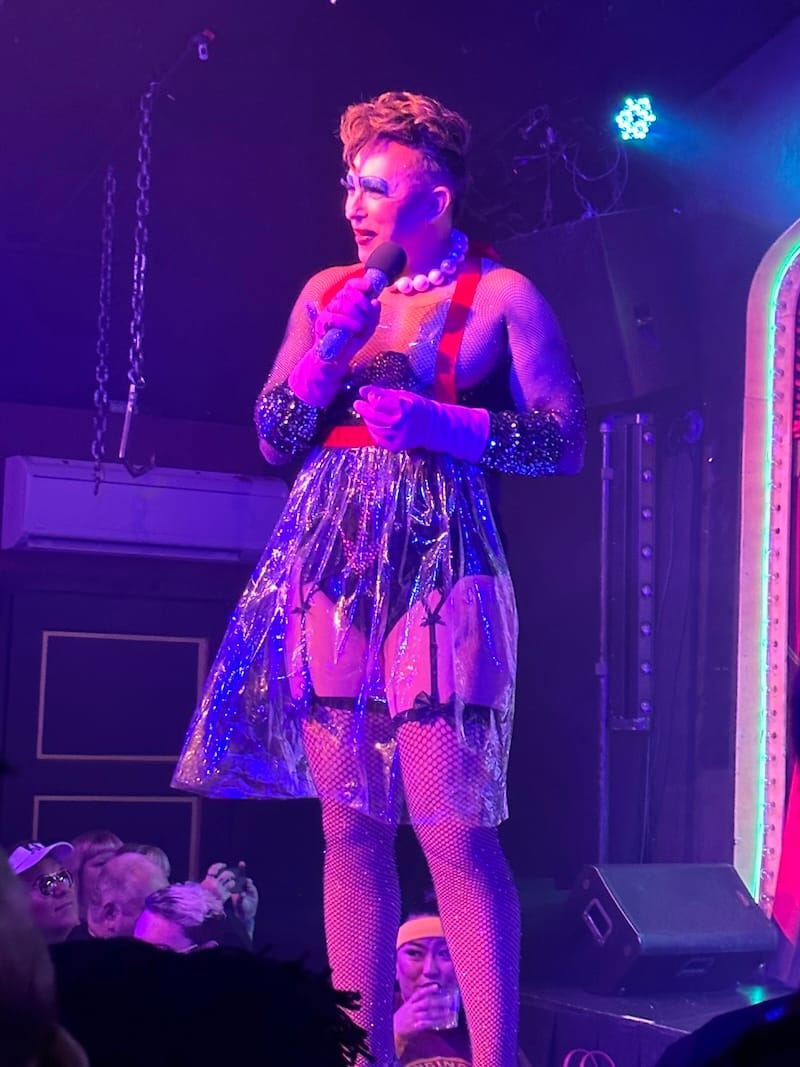 D’Arcy Drollinger as Dr. Frank-N-Furter for the Halloween performance of The Rocky Horror Show at Oasis. Photo: © tablehopper.com.