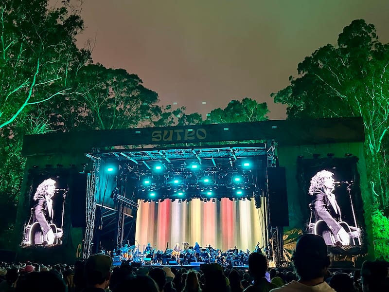 Beck performing with the Berkeley Symphony on Friday night at Outside Lands. Photo: © tablehopper.com.