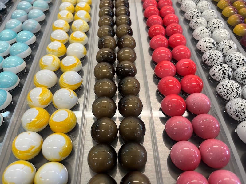 Some of Shekoh’s confections (left to right): saffron, burnt caramel, espresso, passion fruit, orange blossom. Photo: Savannah Leone Bundy for tablehopper.com.&nbsp;