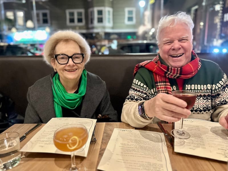 Enjoying a holiday dinner at Sorella with the ever-gregarious and generous Kris and Howard Case, doubling as Mrs. and Mr. S. Claus. Photo: © tablehopper.com.