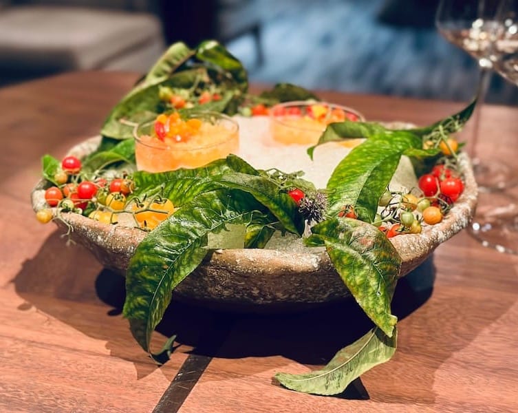 The delightful Sungold tomato and Dry Creek peach presentation. Photo: © tablehopper.com.