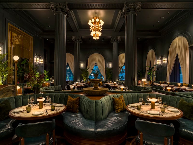 The luxe and dramatic interior of the new Bourbon Steak SF at the Westin St. Francis. Photo: Michael Weber.