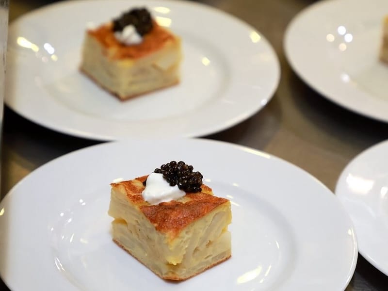 Tortilla española with crème fraîche and caviar. Instagram photo by Frank Jang via @calderosf.