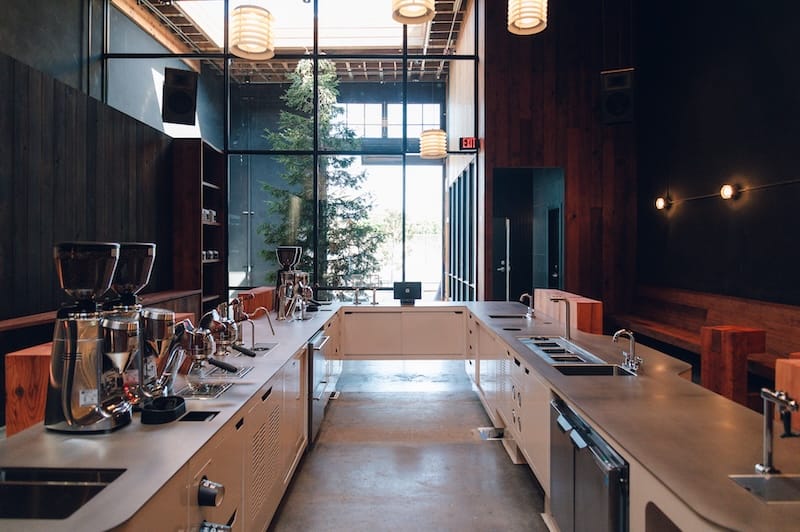 A peek at the new Hedge Coffee café (and redwood tree in the atrium). Photo: Lindsey Shea.