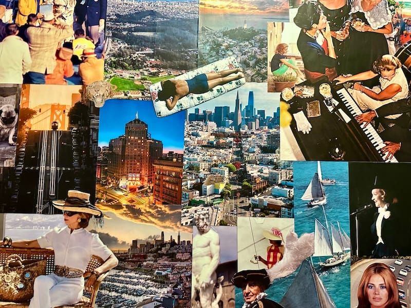 A collage of vintage images is in one of the three upgraded bathrooms. Photo: © tablehopper.com.