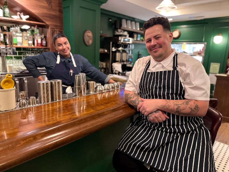 Dingles Public House owners Annisa and George Dingle at the bar at the end of service. Photo: © tablehopper.com.