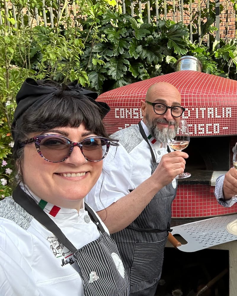 Marcella Foti and Fabio Brunocilla making pizza at the Italian Consulate in SF. Photo courtesy of Marcella Foti.