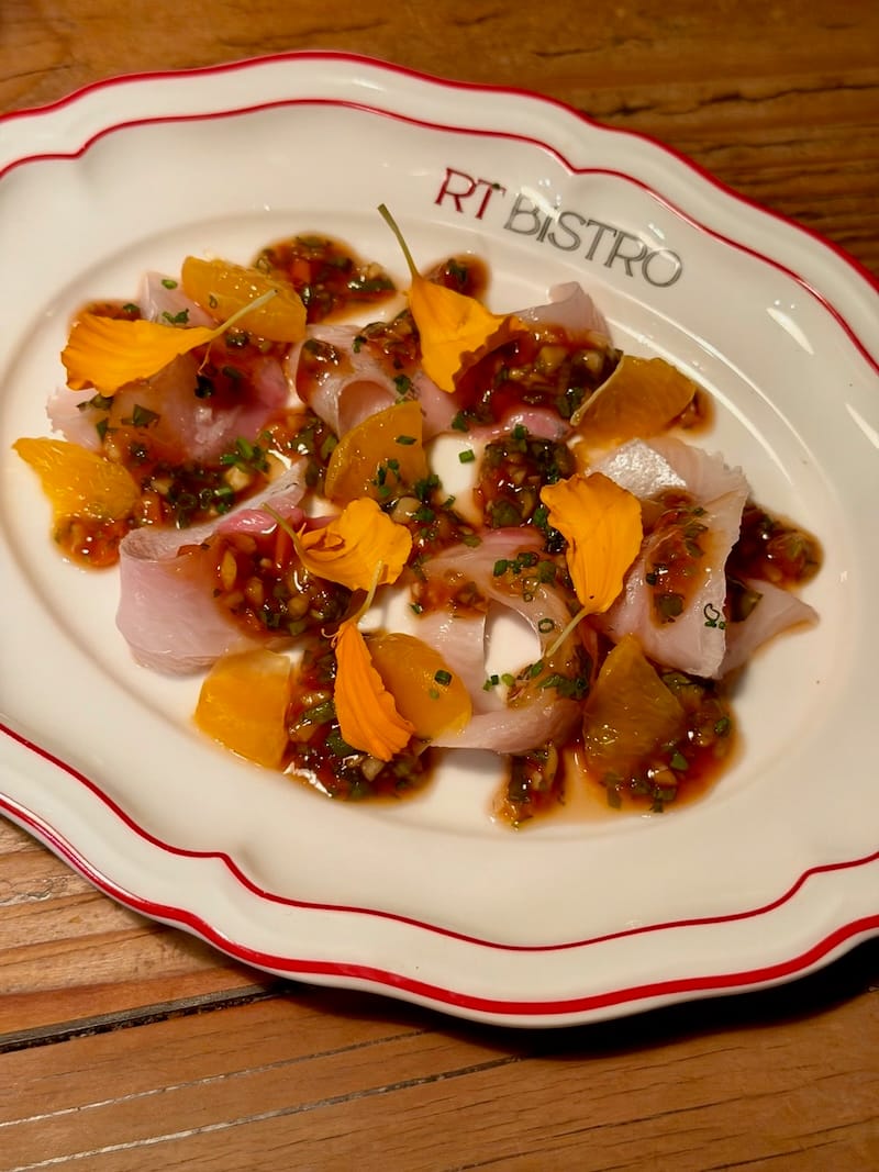 Kampachi crudo in a zippy five flavors cocktail sauce. Photo: © tablehopper.com.