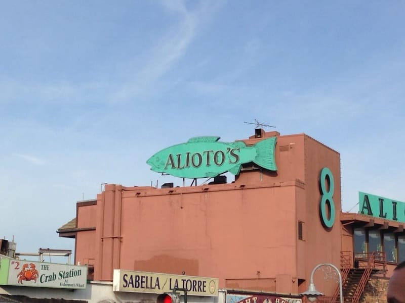 The iconic Alioto’s neon fish sign has been taken down. Yelp photo by Heather M.&nbsp;