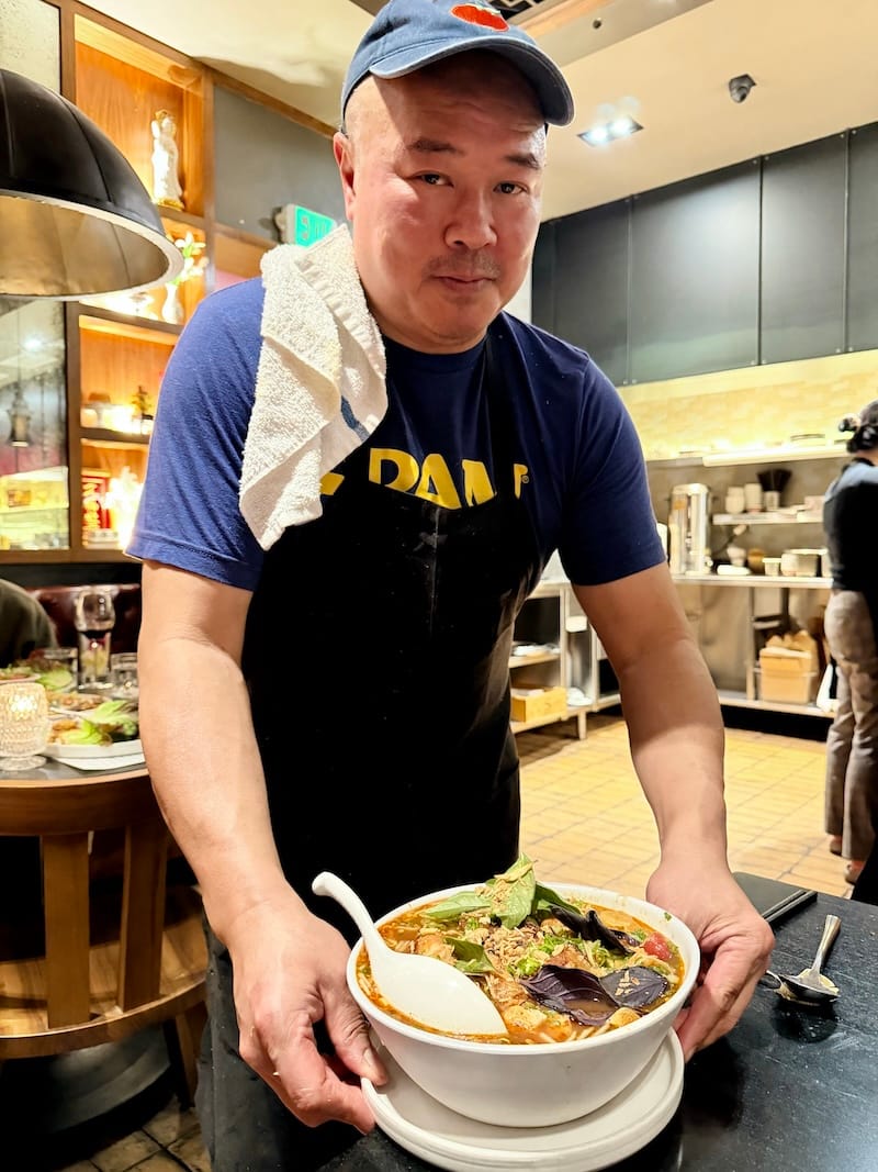 Yeahhhhh boyyyyy. Chef Rob Lam presenting his seafood masterpiece. Photo: © tablehopper.com.