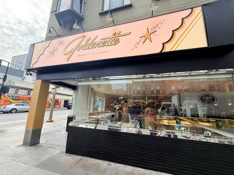 The corner of Polk and Sacramento now has some golden disco shimmer to it. Photo: © tablehopper.com.