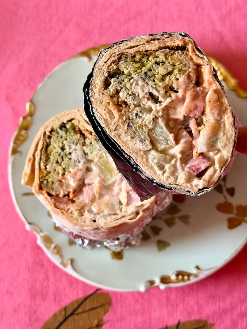 A cross-section of the 1.9 lb. falafel wrap. Photo: © tablehopper.com.