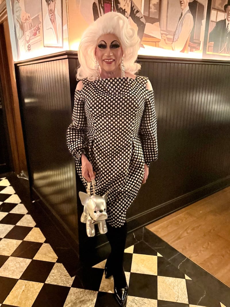 Miss MORE! modeling her latest Mr. David frock, on her way to see Sam Smith perform at The Castro. Photo: © tablehopper.com.