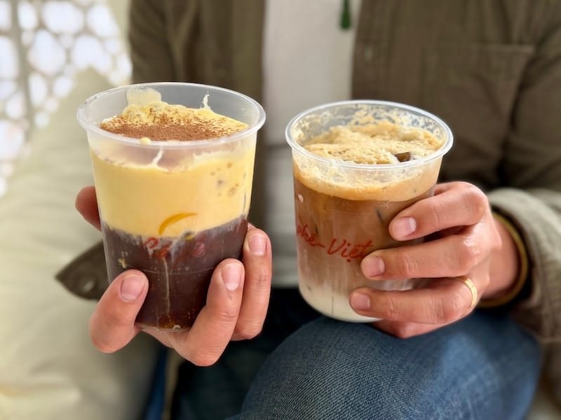 The Vietnamese egg cream and iced coffee with coconut cream from Cà phê Việt. Photo: © tablehopper.com.