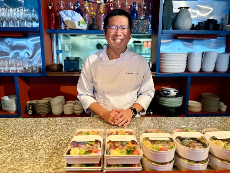 Chef-owner Yukinori Yamamoto at the counter of his new restaurant, Dining Yamamoto. Photo: © tablehopper.com.
