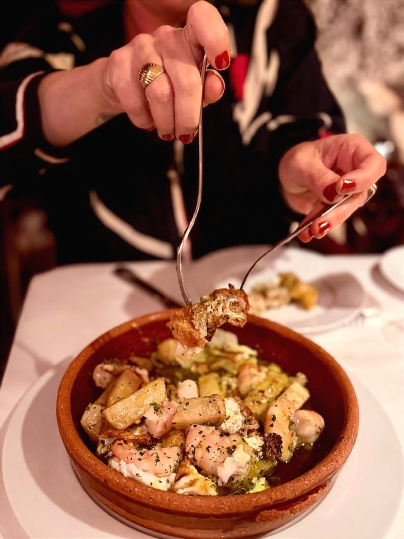 A dish that was at the top of my NYC gotta get it list: huevos fritos con patatas y gambas at Bartolo. Photo: © tablehopper.com.