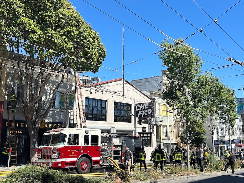 There was a fire on the roof between Foghorn Taproom and Che Fico on Thursday afternoon. Photo: Erica Gagliardi.