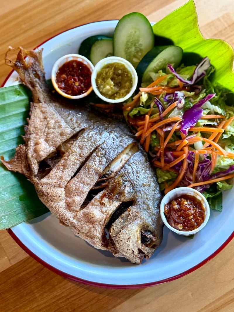 Fried pompano with three sambals at Rasa Rasa Kitchen. Photo: © tablehopper.com.