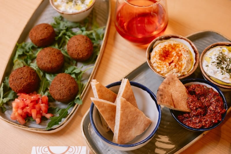 An assortment of mezes and falafel at Oklava Cafe. Photo: Kristen Loken.