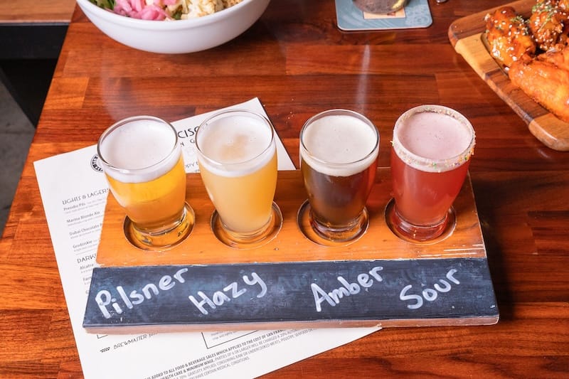 Beer flight featuring SFBCo.’s draft brews. Photo: WDS Visuals.