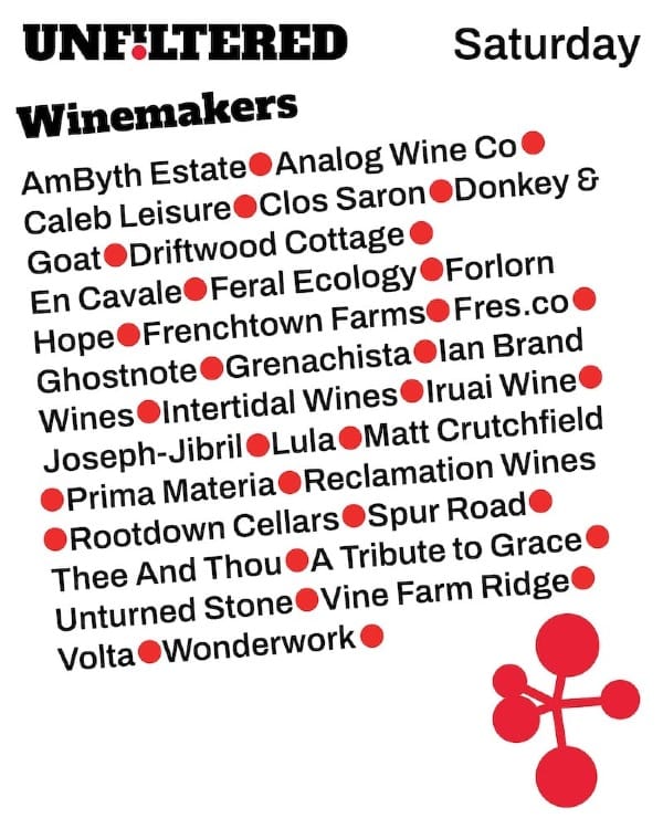 Who’s pouring on Saturday at UNFILTERED.