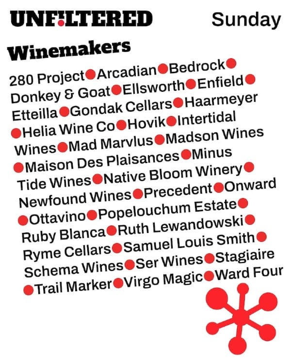 Who’s pouring on Sunday at UNFILTERED.