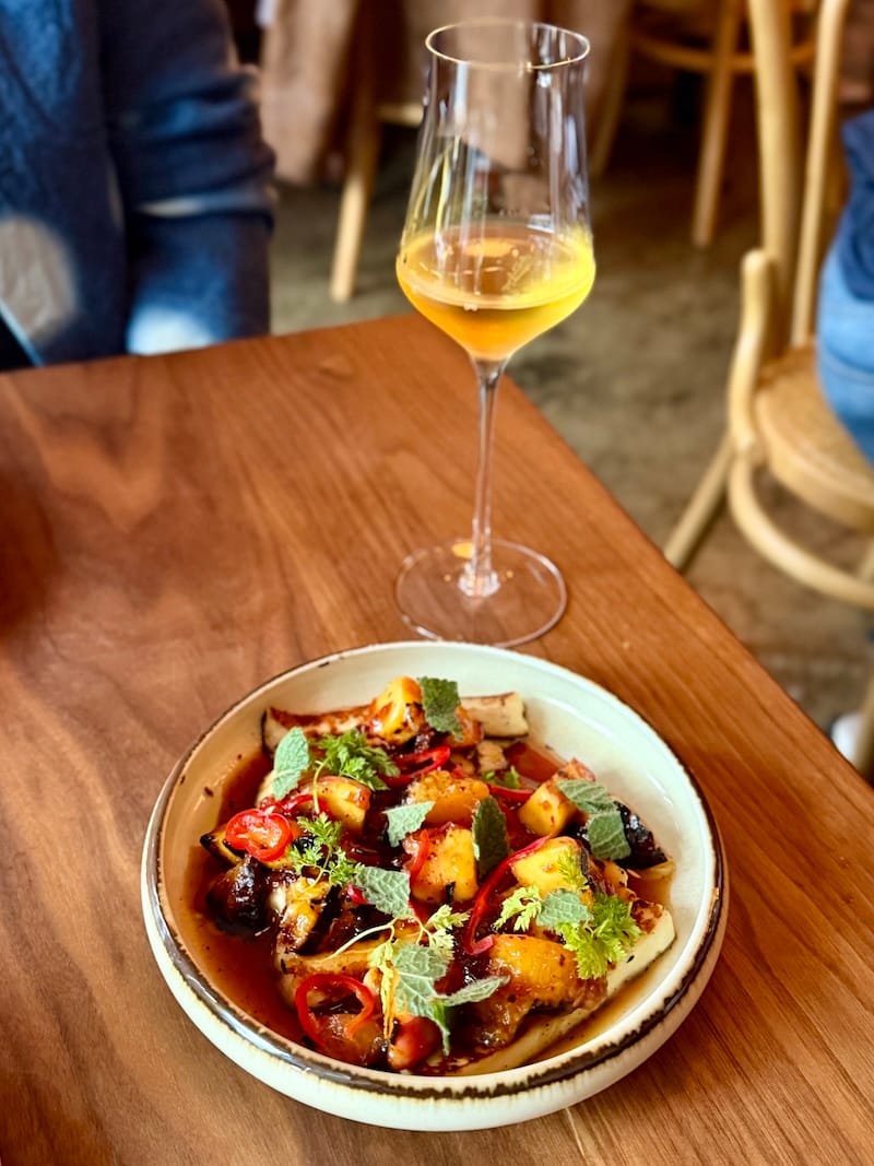 A blissful taste of summer in the SF fog: Esme’s seared halloumi with grilled stone fruit. Photo: © tablehopper.com.