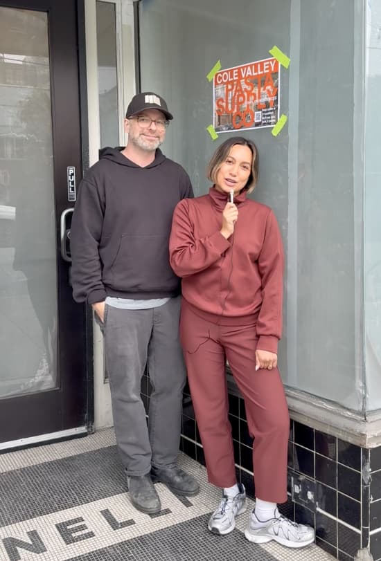Anthony Strong and Katherine Altonaga in front of Pasta Supply Co’s newest location, coming to Cole Valley. Image courtesy of Pasta Supply Co.